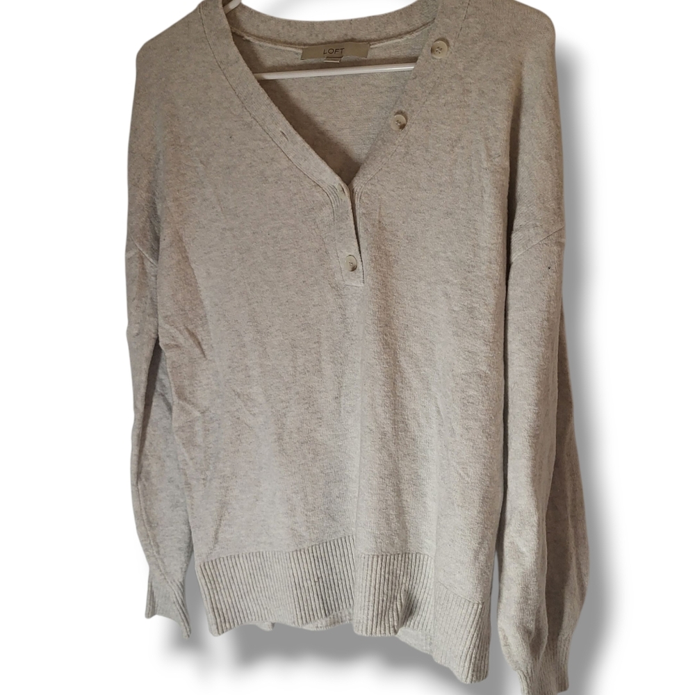 LOFT Cream V-Neck Sweater